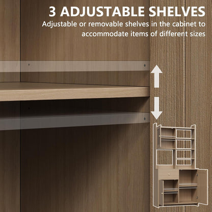 IDEALHOUSE Kitchen Pantry Cabinet with Adjustable Shelf, 71" Tall Storage Cabinet with Microwave Stand, Food Pantry Cabinets for Kitchen, Dining Room, Living Room, Natural