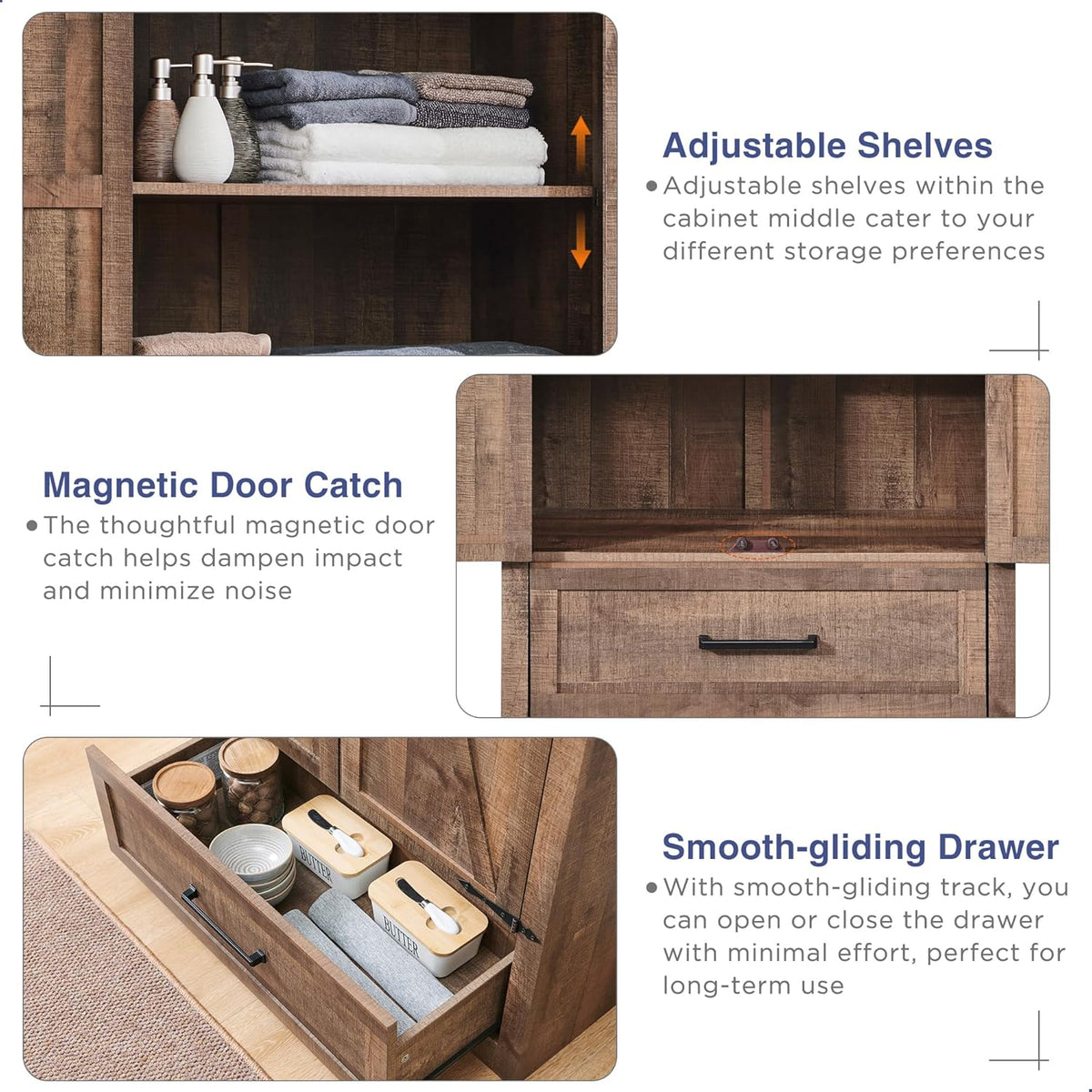 Farmhouse Kitchen Pantry Cabinet - 72" Tall Wood Kitchen Storage Cabinets with Adjustable Shelves & 2 Barn Doors & Drawer, Versatile Storage for Dining Room, Bathroom, Utility Room, Light Brown