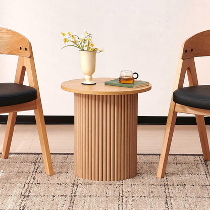 Homedot Small Round Accent Side Table with Wood Strip Base for Living Room, 19.69" Cicle End Table Engineered Wood Desktop Solid Oak Veneer Furnish, Modern Nightstand Table for Bedroom