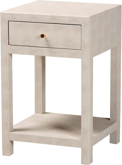 Baxton Studio Dansby Modern Beige Faux Shagreen 1-Drawer End Table