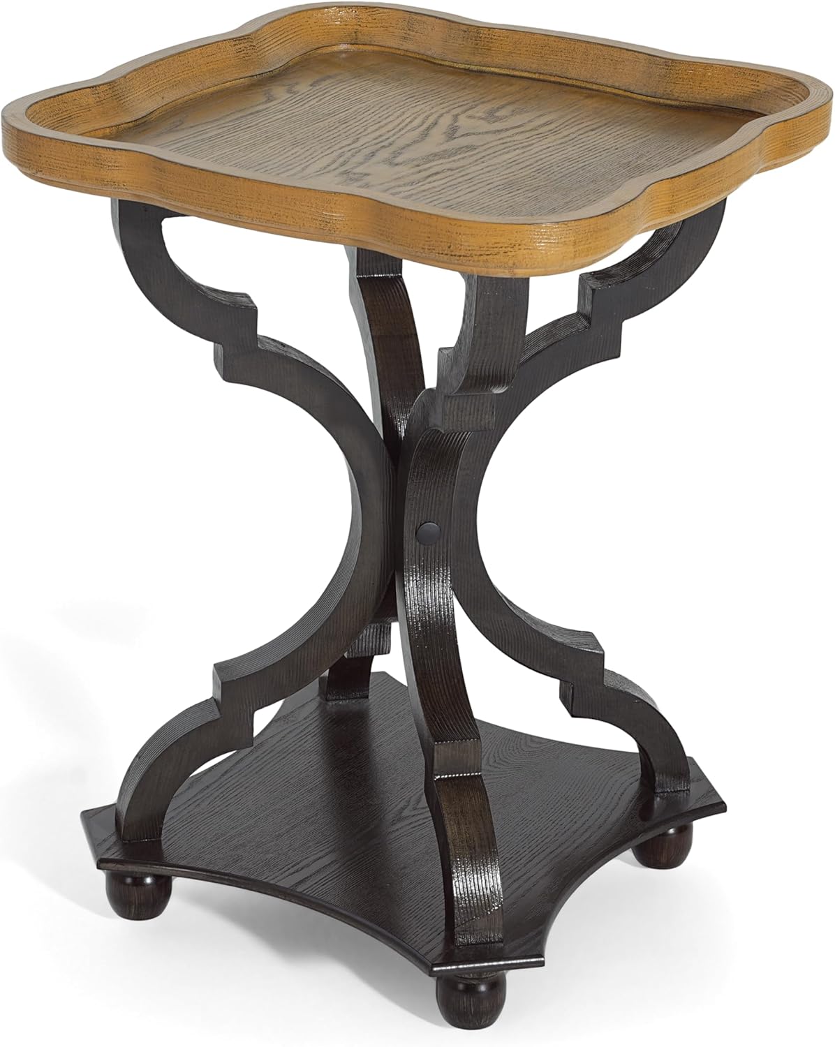 Christopher Knight Home Eudora 25" Small End Table, Hourglass Design Accent Table with Lipped Tabletop, French Country Furniture, Wooden Small Coffee Table, Living Room Side Table, Black + Natural