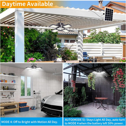 Aqonsie Solar Shed Light Outdoor Indoor, 176LED Solar Powered Motion Sensor Pendant Light Daytime Available, Solar Indoor Lights with 5 Lighting Modes & Remote for Shed Gazebo Barn Garage, 2 Pack
