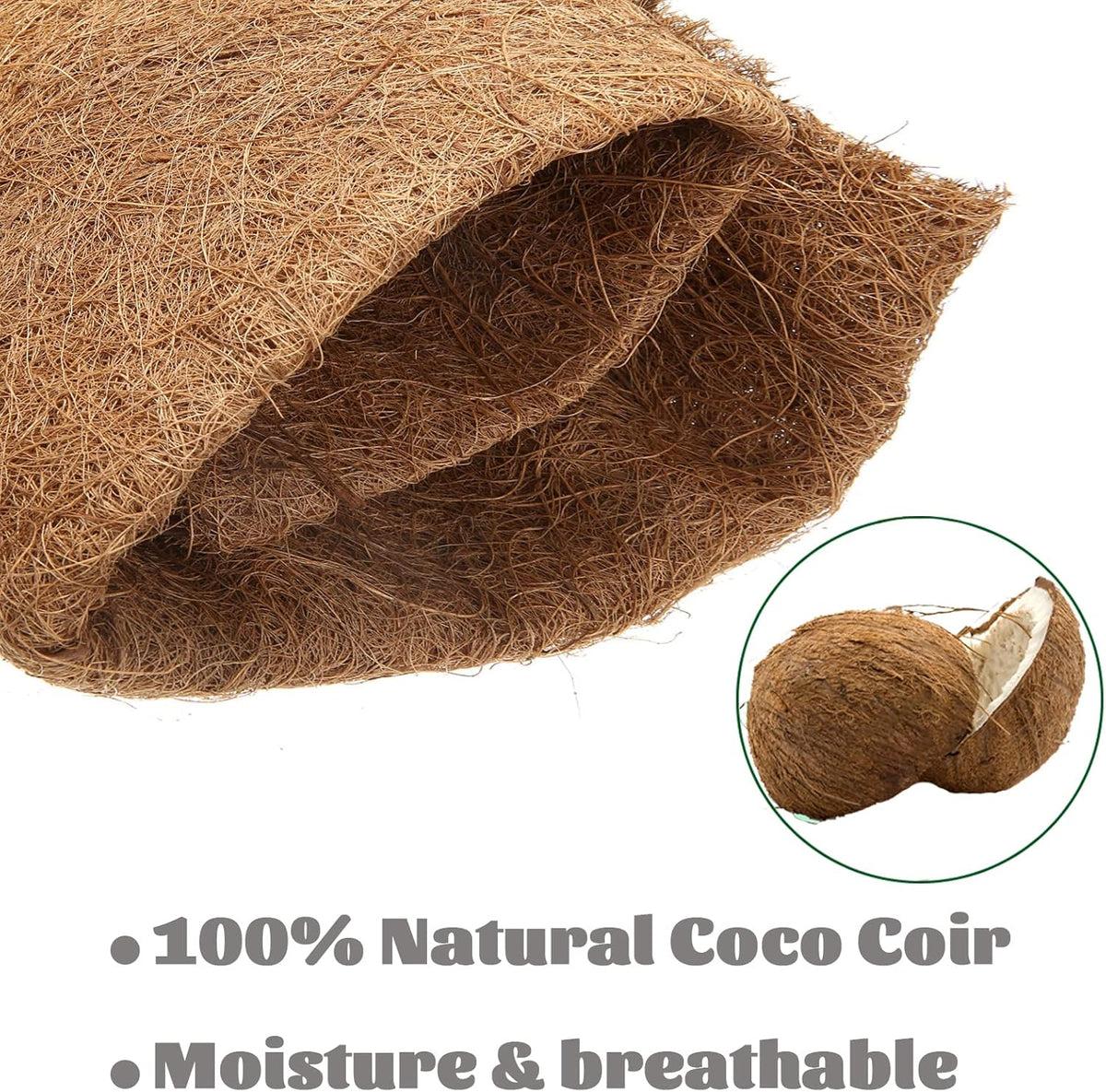 MIOHNAN Natural Coco Coir Fiber Liner Roll Sheet, Coconut Fiber Pad, Coconut Husk Liners Mat for Planters Baskets, DIY Moss Pole - 16x48 inch