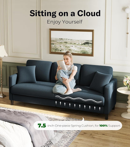 Welzona Couches for Living Room, 83"Teddy Sofa Couch, Sofas for Living Room | Tool-Free Setup Loveseat Sofa, All-Wood Love Seat Couches, 7.5"Spring Seat Cushion, Small Couch Bedroom, 2 Pillows, Blue Grey