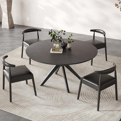 Round Dining Table 47 in for 4 to 6 People, Solid Wood Kitchen Table with Intersecting Pedestal Base and Floor Protection, Modern Round Dining Room Table for Apartment or Nook, Black