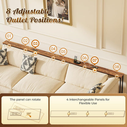 Huuger 118 Inch Sofa Table with Power Outlets, Skinny Behind Couch Table | 5.9 Inch Narrow Entryway Table, Extra-Long Console Table, Behind the Couch Table with Outlet for Living Room, Rusitc Brown
