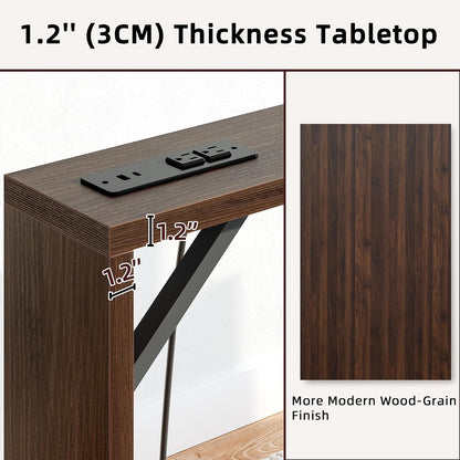 TIQLAB Sofa Table, 79 inch (1.2'' Thickness) Long Console Table Behind Couch, Narrow Entryway Table with Angled Metal Frame, Industrial Console Table, Black Walnut