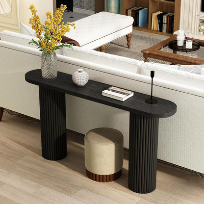 55" Fluted Console Table with Solid Wood Legs, Long Farmhouse Entryway Table with Rounded Corners, Morden Sofa Tables Behind Couch for Foyer, Entrance, Living Room, Hallway