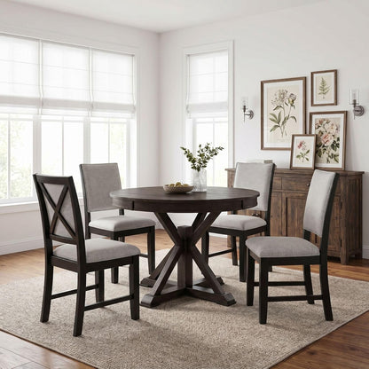 42"-54" Extendable Dining Table for 4-6 People Farmhouse Round/Oval Dining Room Table Solid Wood Kitchen Table with Cross Base (Dark Brown)