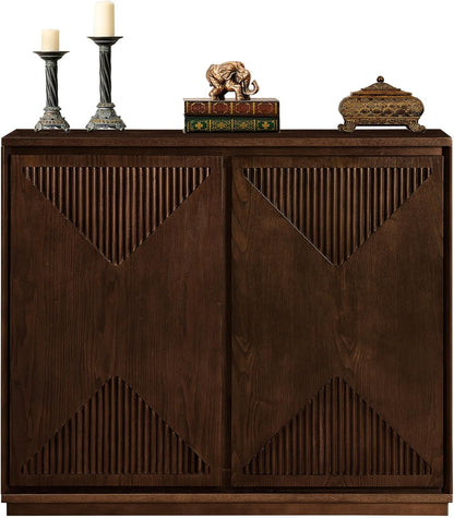 LKTART Narrow Sideboard Buffet Storage Cabinet with Solid Wood Doors,Mid Century Modern Accent Credenza Cabinet,Media Console Table for Kitchen, Living Room, Entryway-Dark Walnut