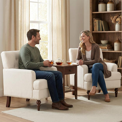 MALOL Modern Accent Chairs Set of 2 for Living Room, Comfy Bedroom Reading Armchair, Upholstered Single Sofa Chair with Thick Cushion &Wood Legs for Small Spaces, Beige