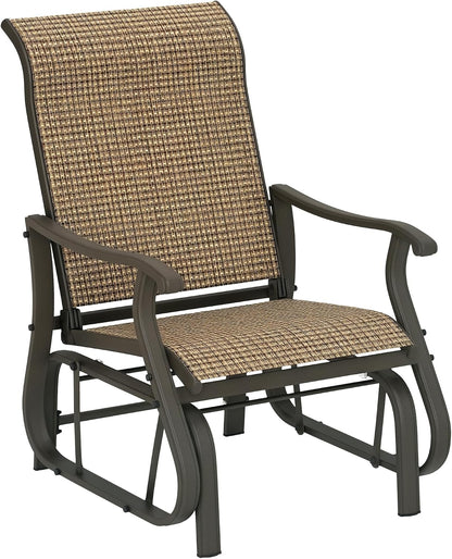 Outsunny Outdoor Glider Chair Patio Garden Steel Frame Light Mixed Brown | Gliders for Outside Patio, Mesh Fabric, Backyard, Porch