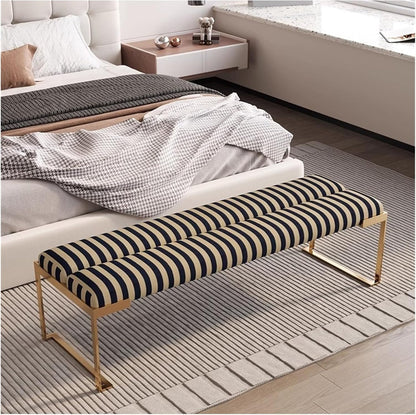 Modern Bedroom Living Room Bedside Stool, Modern Bench, Stainless Steel Entry Shoe, Striped Entryway(Red,140 * 45 * 45cm)