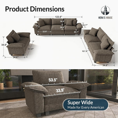 HERA'S HOUSE 3 Pieces Modular Sectional Couch Set with Armchair Loveseat | Modern 6-Seater Cloud Sofa Set , Smoky Grey, Wider Armrest, Deep Seat, Soft Chenille Furniture Set for Living Room