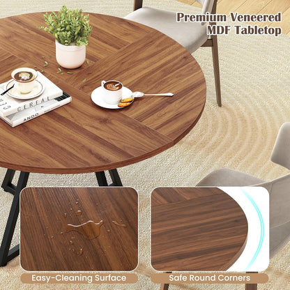 KOTEK 47 Inches Round Dining Table for 4, Farmhouse Kitchen Table with Storage Shelf, X-Shaped Metal Base, Adjustable Foot Pads, Circle Dinner Table for Dining Room, Living Room
