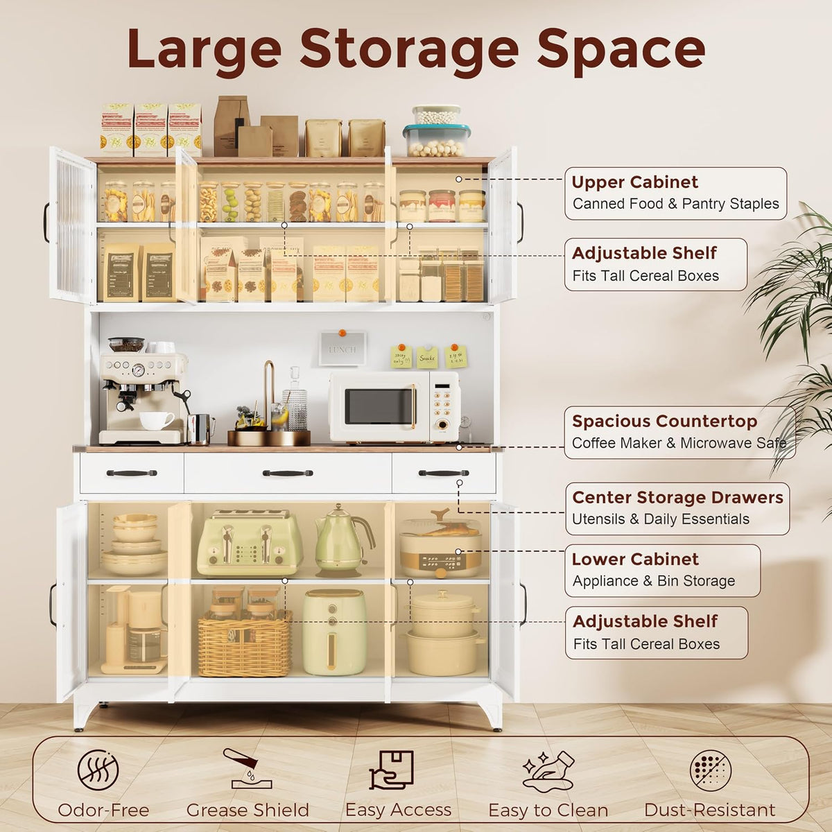 74.8" Tall Metal Pantry Cabinet with Charging Station & LED Light | Kitchen Pantry Storage Cabinet with 6 Adjustable Shelves, Large Cupboard for Kitchen,Dining Room, Living Room, Office