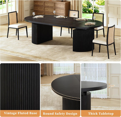 HUAHUU Extendable Round Dining Table for 4-8, 39in-77in Long Large Kitchen Table with Fluted Base, Space Saving Modern Farmhouse Oval Dinner Tables for Dining Room, Kitchen, Living Room, Natural