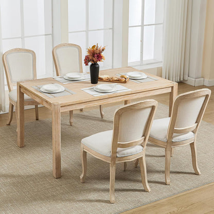 Kmax French Dining Chairs Set of 4, Farbric Upholstered Dining Chairs with Elegant Curved Legs High Back Armless Kitchen Chairs Side Chairs for Dining Room Restaurant - Linen, Beige/Brushed Legs