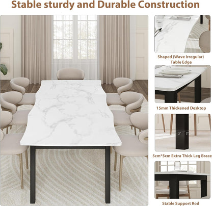 IDEALHOUSE Dining Room Table for 6-8 People, 79”Dining Table, Kitchen Table with Iron Legs and Irregular Desktop, Quick Assembly, 300 Lbs Capacity, for Kitchen, Living Room, Marble(Only Table)