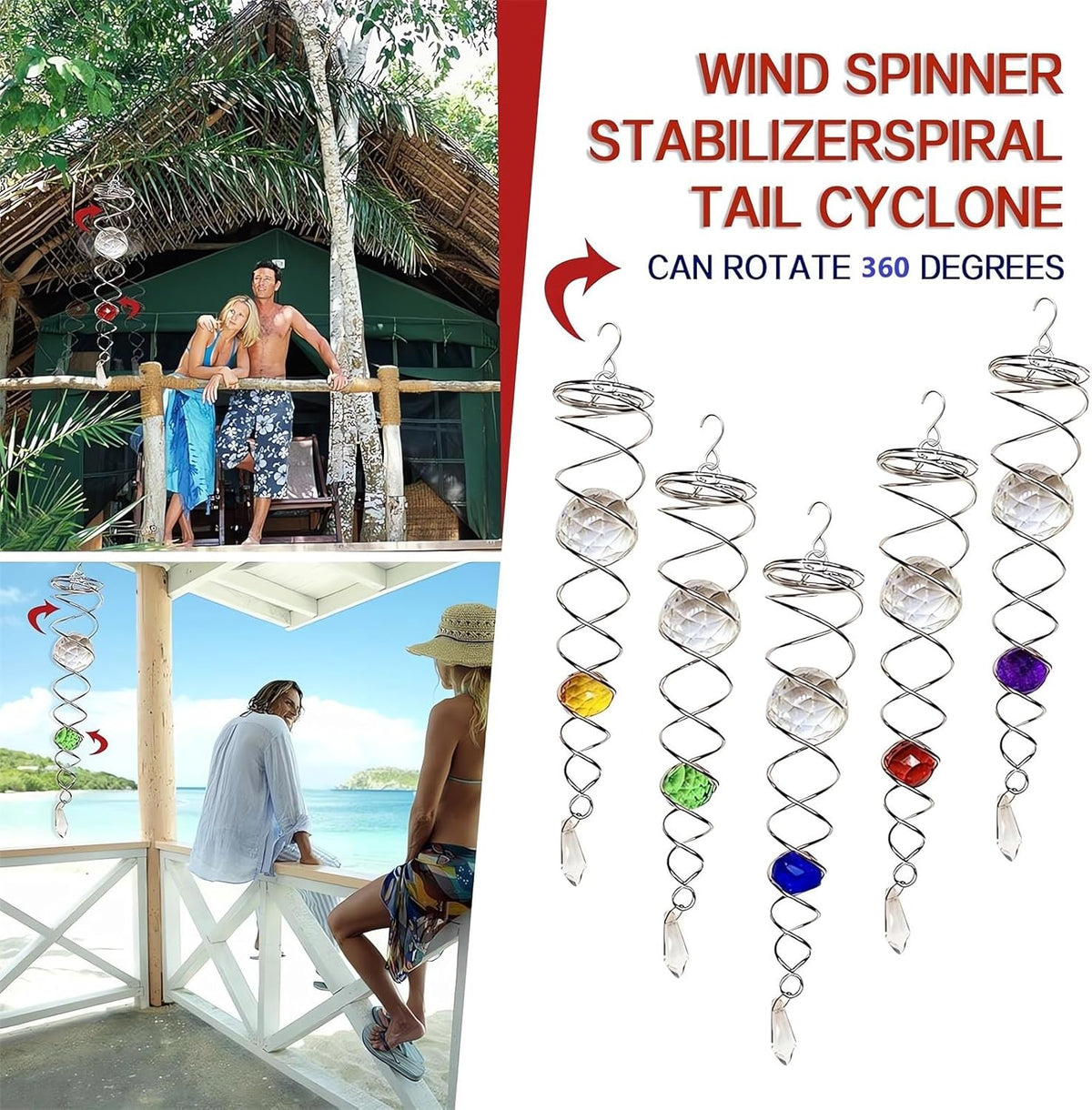 Decorative Spiral - 2024 New Gazing Ball Spiral Tail Wind Spinner Stabilizer, Spinfinity Designs Hanging Kinetic Wind Spinners Decorative Spiral Crystal Sun Catchers Rainbow Maker (Red, 9in)