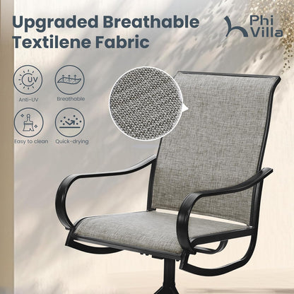 PHI VILLA Patio Swivel Dining Chairs Set of 2, Outdoor Metal Chair with Textilene Mesh Fabric, Patio Chair with Armrest, Black Frame for Patio Deck Garden