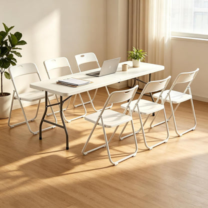 8 FT Plastic Folding Table Chairs Set, 7-Piece Portable Foldable Table and Chairs with Carrying Handle for Wedding Party Banquet Craft Picnic Indoor and Outdoor Activities