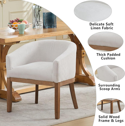 Upholstered Solid Wood Dining Chair,Neutral Linen Fabric Side Chairs for Kitchen,Dining Room,Living Room,Farmhouse Round Barrel Chairs,Minimalist Accent Chairs Natural Wood Frame (Beige, 1PC)