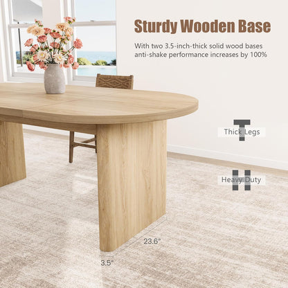 GarveeHome Oval Dining Table for 6-8 People, Long Large Kitchen Table with Thick Sturdy Wooden Base, Farmhouse Dining Room Table for for Kitchen, Living Room, Office (70.87" Long,Natural)