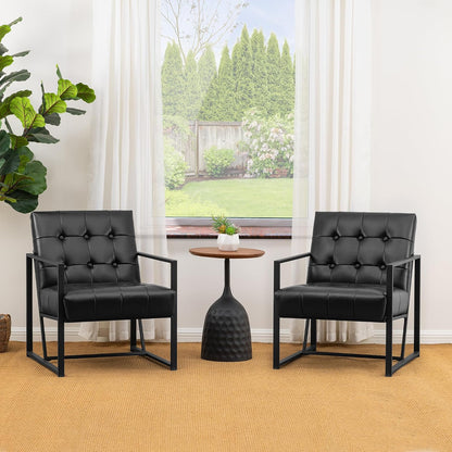 Glitzhome Mid Century Modern Accent Chair, Comfy Living Room Chair with Durable Metal Frame,PU Leather Cushioned, Reading Armchairs for Living Room, Bedroom, Home Office, Black