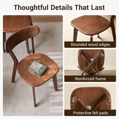 YESWOOD Oak Dining Chairs Set of 4, 100% Solid Wood Kitchen Chairs with Curved Backrest, Mid Century Modern & Farmhouse Side Chairs for Dining Room, Living Room, Study, Walnut