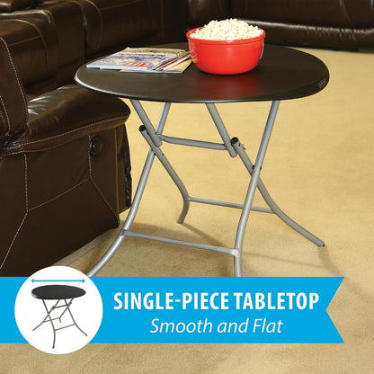 LIFETIME 33-Inch Round Folding Table, Black, Portable Indoor Outdoor Use