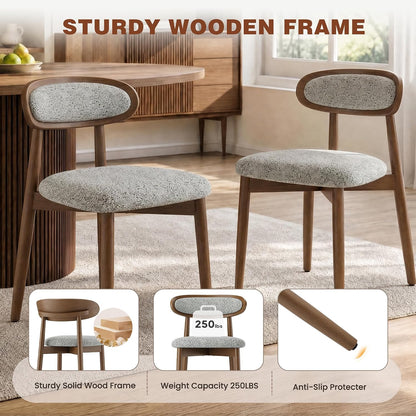 Dining Chairs Set of 4, Upholstered Farmhouse Dining Room Chairs with Soild Wood Legs, Modern Fabric Kitchen Chairs with Ergonomic Curved Backrest, Gray