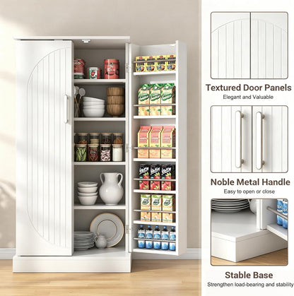 kepptory 47" Kitchen Pantry Cabinet with Doors and Adjustable Shelves, Freestanding Pantry Storage Cabinet, Farmhouse Buffet Cupboard for Kitchen, Dining Room, Living Room, White
