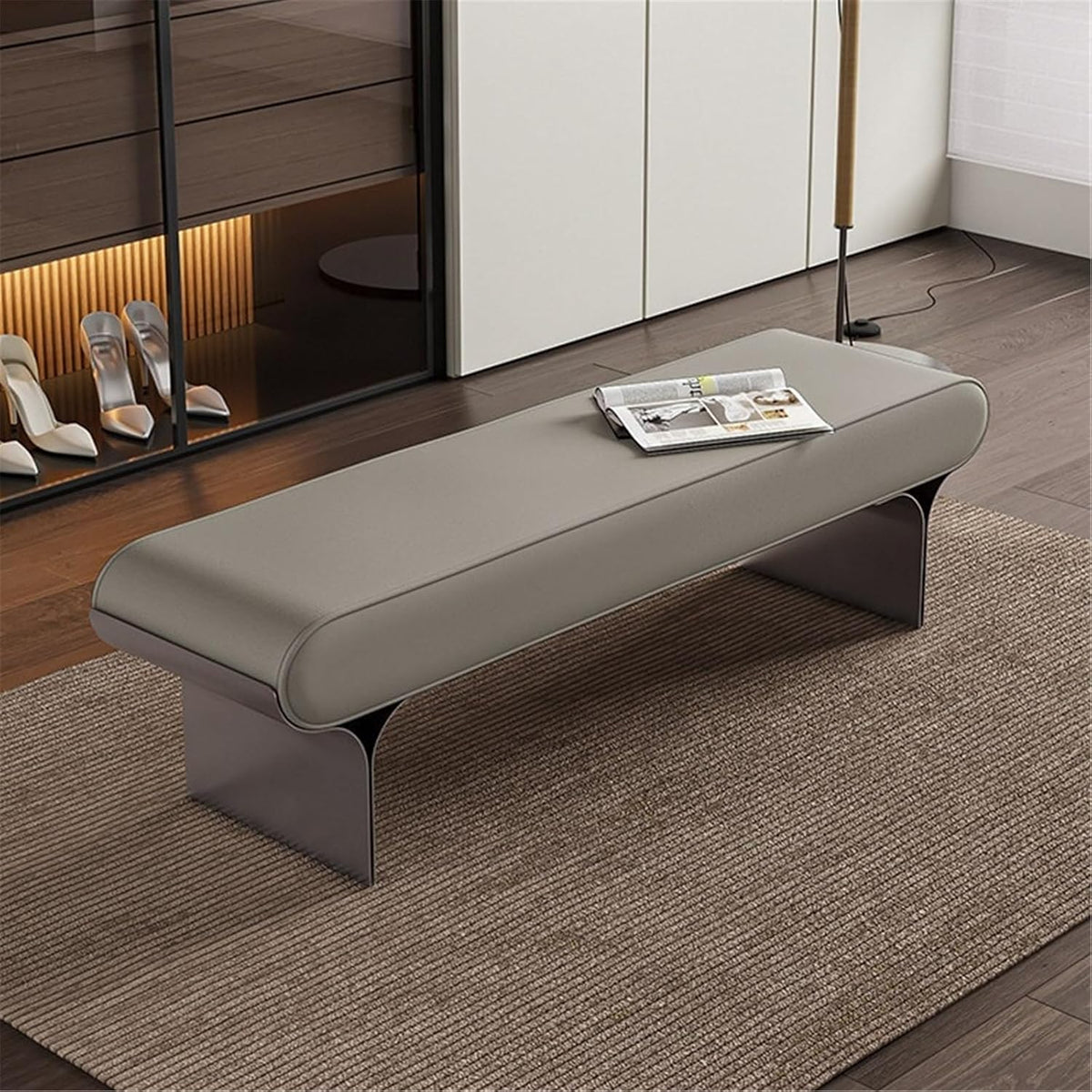 Modern Upholstered Bed end Stool Bedroom Home Use Bedside Dressing Room Wooden Shoe Changing Entryway(Medium)