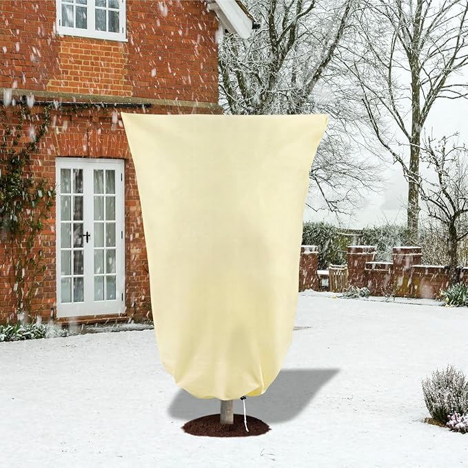 8 Pack Plant Covers Freeze Protection, 31.5"x47.2" Frost Blankets with Zipper Drawstring, Winter Cold Weather Plant Protection Jacket for Outdoor Plants Potted Shrubs Trees from Freeze Animals, Beige