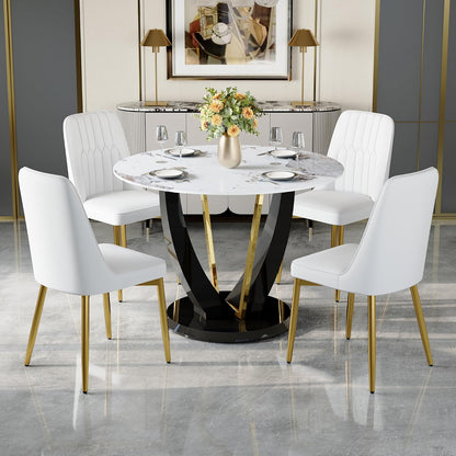 Modern Dining Chairs Set of 4,Upholstered Dining Room Chairs,Kitchen Chairs with Soft Backrest & Gold Metal Legs,Armless Dining Chairs for Kitchen Dining Living Room, White