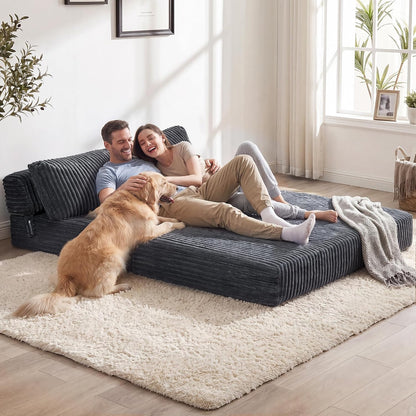 Convertible 4-in-1 Folding Sofa Bed Sleeper Chair Couch Foldable Chaise Lounger & Mattress Pocket Coils+Foam Fill Medium Support, No Assembly for Living Room/Bedroom, Full