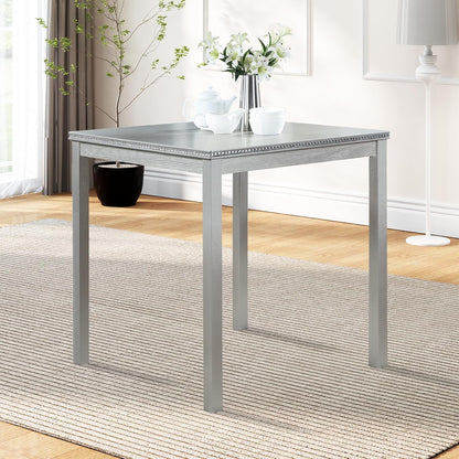 SOFTSEA Wooden Dining Table up for 4, Square Kitchen Table with Solid Wood Legs, 34.5 Inch Modern Dining Table with Spacious Tabletop, for Kitchen Living Room, Silver Grey
