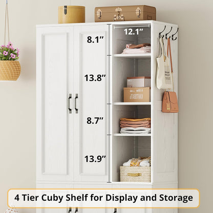 LIKIMIO Armoire Wardrobe Closet 70" H, 5 Doors for Bedroom, White | Wooden Wardrobe with 4 Storage Shelves and Hanging Rod, Clothing Storage Cabinet Organizer Combination