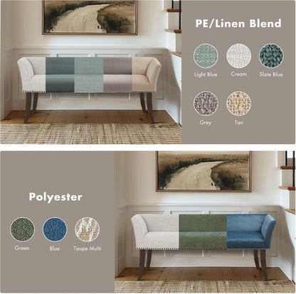 Madison Park Accent Bench, Upholstered with Nailhead Trim, & Padded Seat Entryway Bench Small, End of Bed Bench with Back, 49.5" W x 19.25" D x 23" H, Grey