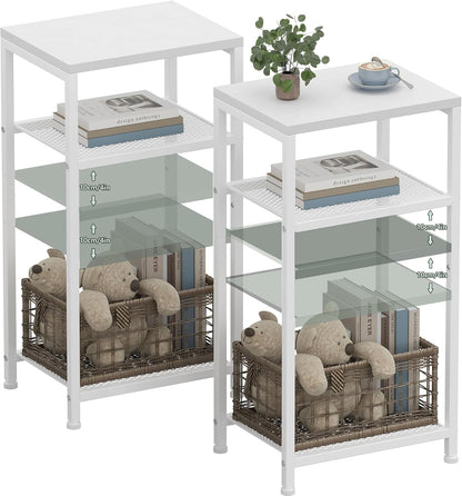 Heybly Small Side Table Set of 2, Tall End Table with Adjustable Shelf, Telephone Table, Nightstand, Accent Table Stand, Small Entryway Table, Bedroom,Living Room, Office,Bathroom, White, HET003WT2