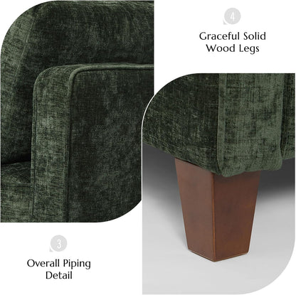 Luxury Oversized Accent Reading Chair for Living Room, 41", Chenille, Green | Upholstered Piping Single Armchairs with Comfy Tufted Backrest, Wood Legs, 2 Pillows for Bedroom, Office, Reception Area