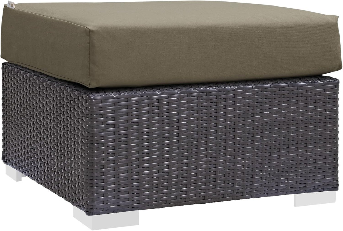 Modway Convene Wicker Rattan Outdoor Patio Square Ottoman with Cushions in Espresso Mocha