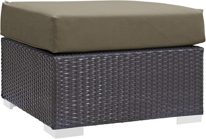 Modway Convene Wicker Rattan Outdoor Patio Square Ottoman with Cushions in Espresso Mocha