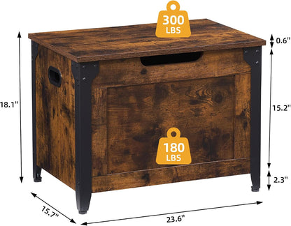 GAOMON 23.6" Storage Chest, Storage Bench with Safety Hinge | Farmhouse Style Wooden Trunk Chest for Entryway, Bedroom, Living Room, Rustic Brown