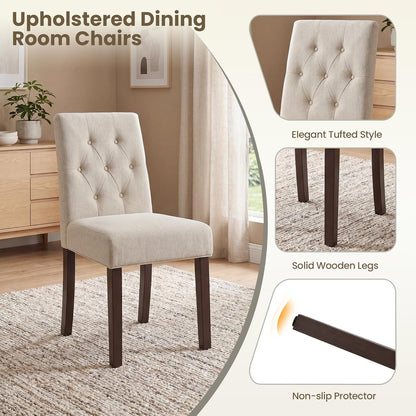 Upholstered Dining Chairs Set of 6 - Modern Parsons Kitchen & Dining Room Chair with Diamond Tufted Back, Solid Wooden Legs for Apartment, Café, Vanity
