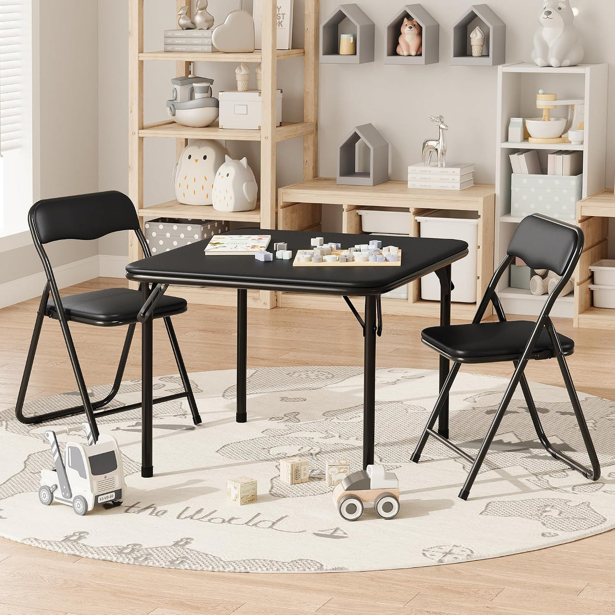Garvee 3-Piece Kids Folding Table and Chair Set | Padded Toddler Activity Table with 2 Chairs, Easy-Fold Pinch-Free Design, Portable Children's Furniture for Arts, Crafts