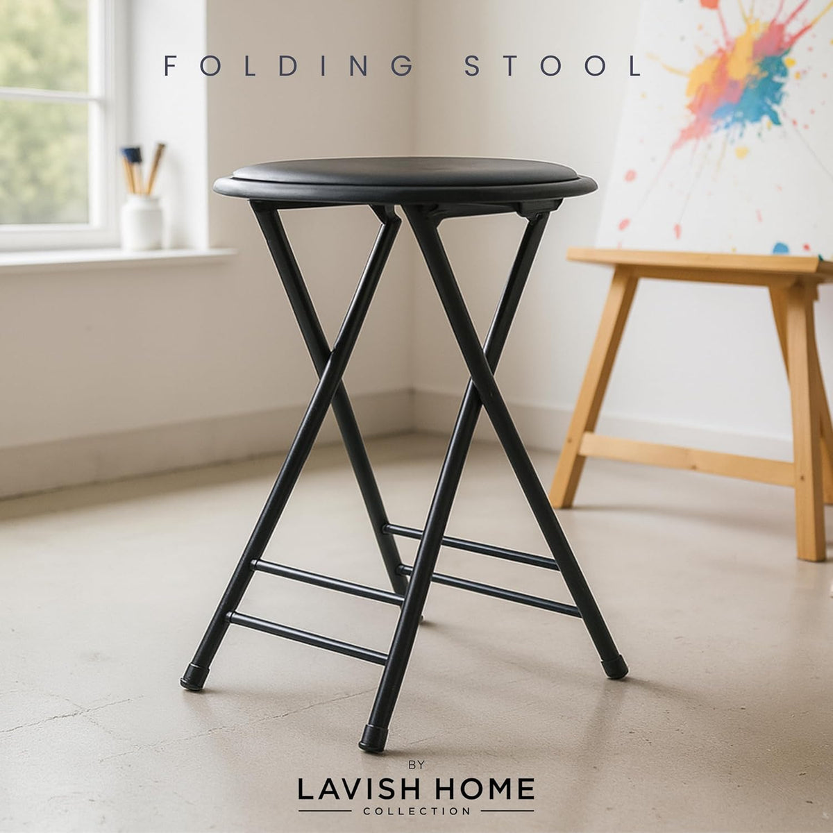 Backless Folding Stool with 225lb Capacity for Kitchen or Rec Room - Portable Indoor Counter Bar Stools (24-Inch, Black)