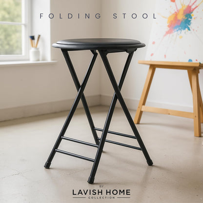 Backless Folding Stool with 225lb Capacity for Kitchen or Rec Room - Portable Indoor Counter Bar Stools (24-Inch, Black)
