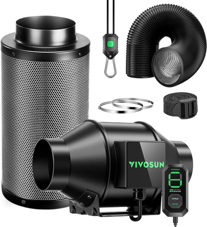 VIVOSUN Smart Air Filtration G4 Kit 4", AeroZesh G4 Inline Duct Fan with E12 Speed Controller, Carbon Filter & 8' Ducting, Cooling & Ventilation System for Grow Tents, Indoor Gardening, Hydroponics